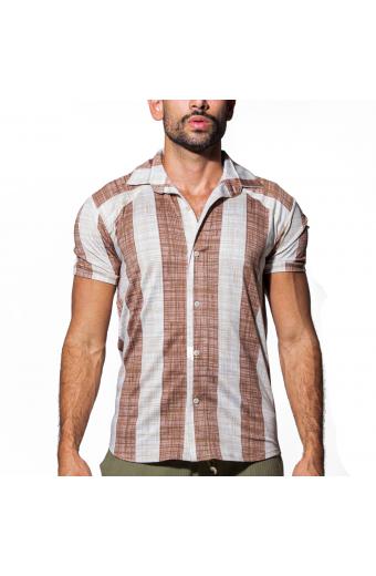 Camisa Tradicional Malha Listras Marron Bege
