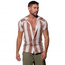 Camisa Tradicional Malha Listras Marron Bege