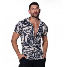 Camisa Tradicional Malha Folhas Preto