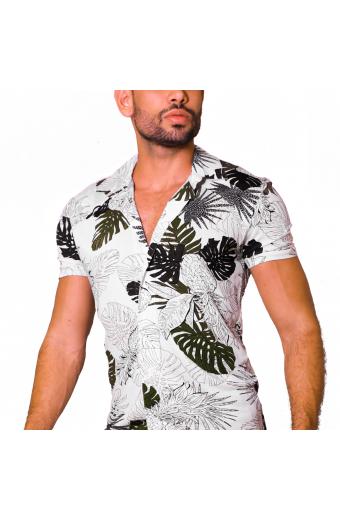 Camisa Tradicional Malha Folhas Branco