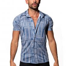 Camisa Tradicional Malha Abstrato Azul