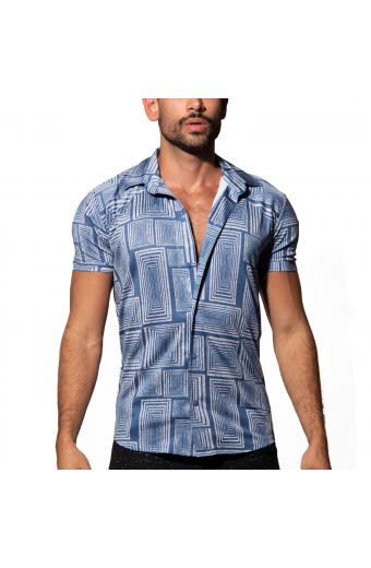 Camisa Tradicional Malha Abstrato Azul